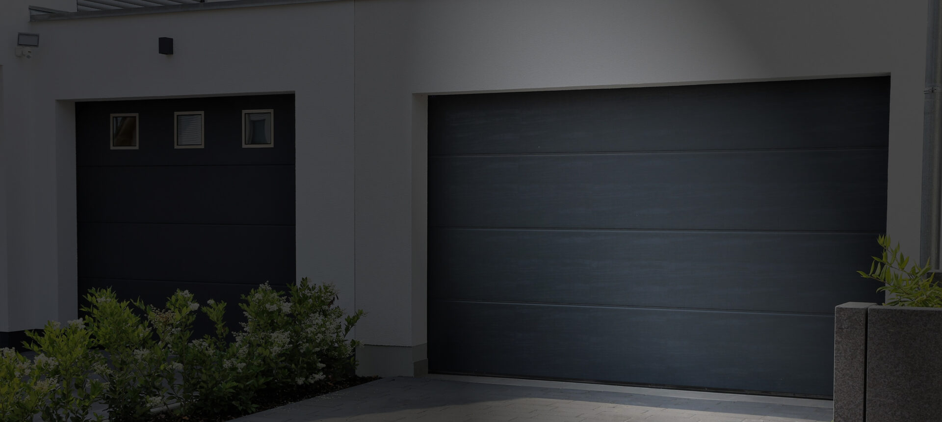 Modern garage doors with small windows